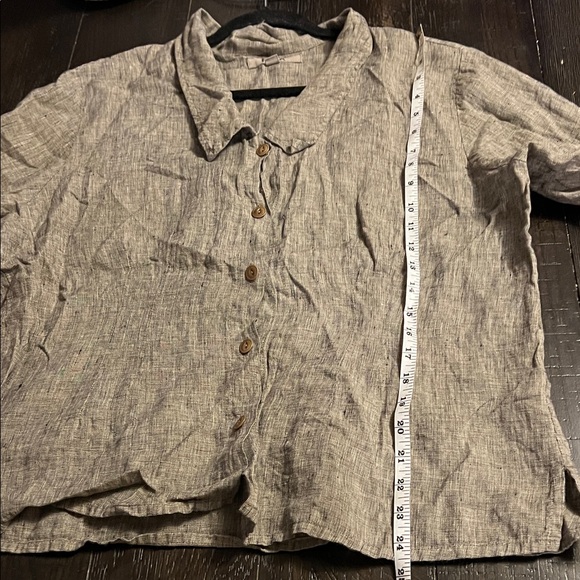 Flax Linen Buttondown 3/4 Sleeve Shirt Size Medium EUC Lagenlook Boho Minimalist - Picture 5 of 8